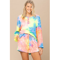Tie-dye Printed Knit Top And Shorts Set