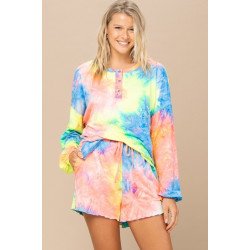 Tie-dye Printed Knit Top And Shorts Set
