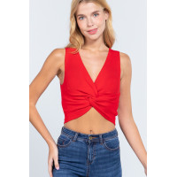 Sleeveless V-neck Twist Knot Knit Top