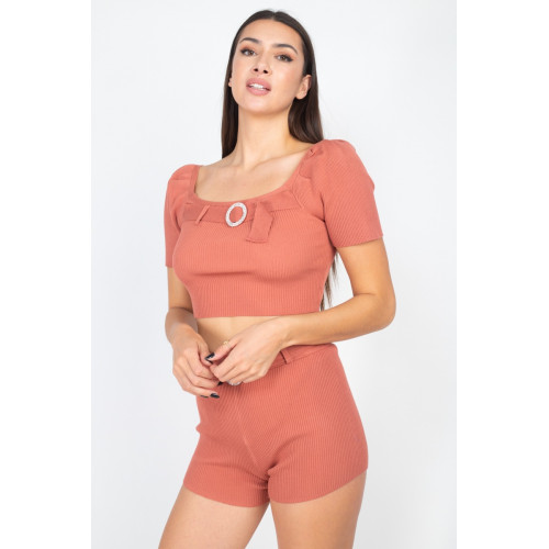 Scoop Neck Crop Top And Ribbed Shorts