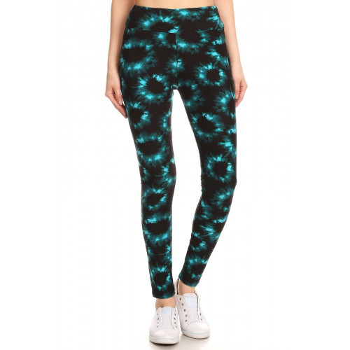 Yoga Style Banded Lined Tie Dye Printed Knit Legging With High Waist