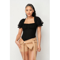 Luxe Polkadot Stretch Mesh Puff Sleeve Bodysuit