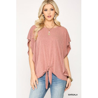 Leopard Jacquard Knit Jersey Top With Front Tie, Ruffled Sleeve