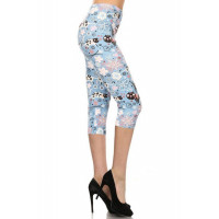 Cats And Flowers Printed, High Waisted Capri Leggings