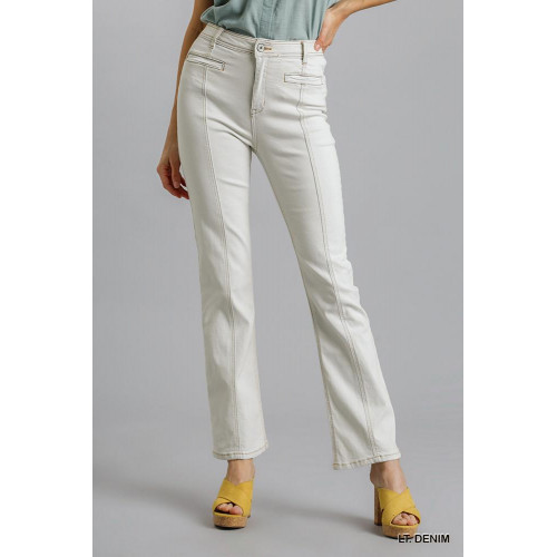 Panel Straight Cut Denim Jeans With Pockets