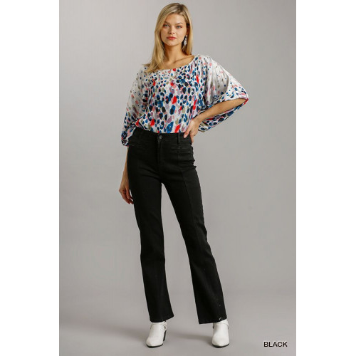 Panel Straight Cut Denim Jeans With Pockets
