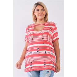 Plus Striped And Distressed Cut-out Top