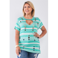Plus Striped And Distressed Cut-out Top