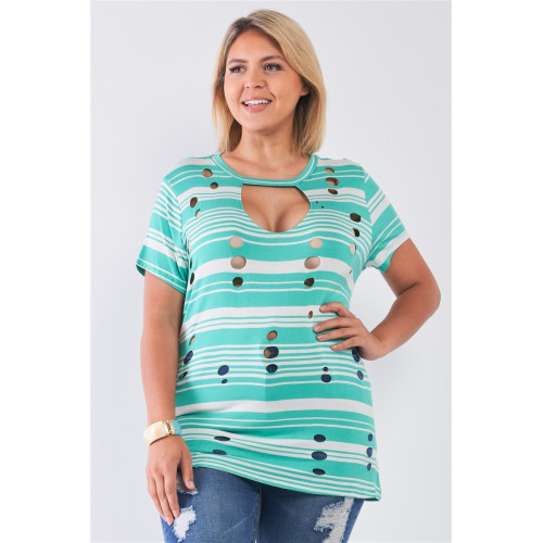 Plus Striped And Distressed Cut-out Top