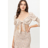 Front Tie Woven Printed Top