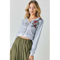 Floral Embroidered Cropped Sweatshirt