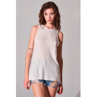 Sleeveless Crew Neck Cut-out Back Detail Longline Top