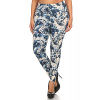 Plus Size Floral Print, Full Length Leggings In A Slim Fitting Style With A Banded High Waist