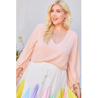 V Neck Bubble Sleeve Solid Top