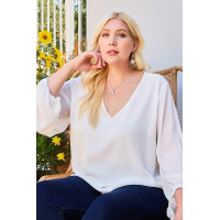 V Neck Bubble Sleeve Solid Top