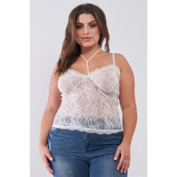 Plus Size Sleeveless Sheer Lace Halter Neck Detail Bustier Top