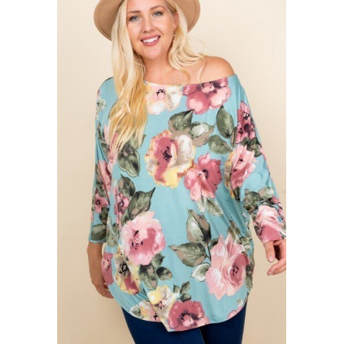 Plus Size Floral Printed Venezia One Shoulder Fashion Top
