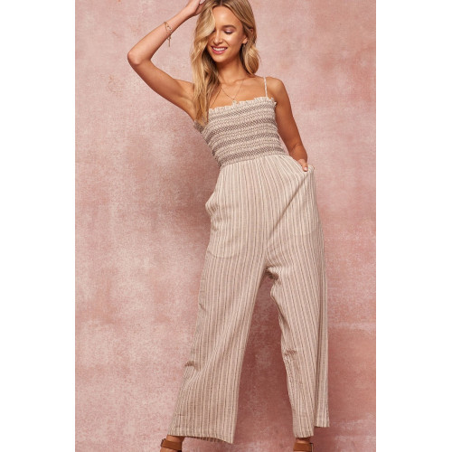 A Striped Woven Linen-blend Jumpsuit
