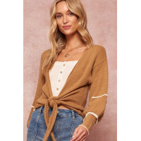 A Textured Knit Cardigan Sweater