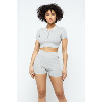 Collar Crop Top + Shorts Set