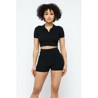 Collar Crop Top + Shorts Set