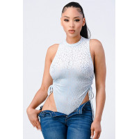 Velvet Leopard Side Shirring Extreme Cut Bodysuit