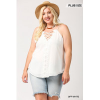 Plunging V-neckline Lattice Top With Scalloped Lace