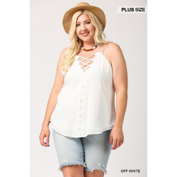 Plunging V-neckline Lattice Top With Scalloped Lace