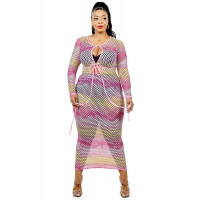 Plus See-through Gradient Fishnet Overlay Dress