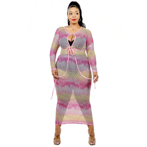 Plus See-through Gradient Fishnet Overlay Dress