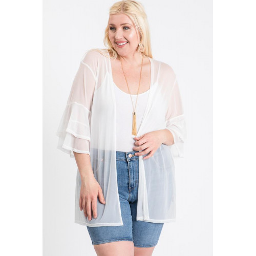 Ruffle Sleeve Open Cardigan