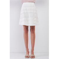 Snow-whine Striped High-waisted See-through Sheer Mesh Strips Cut-ins A-line Mini Skirt