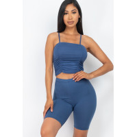 Camisole Ruched Sleeveless Top & Biker Shorts Set
