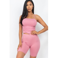 Camisole Ruched Sleeveless Top & Biker Shorts Set