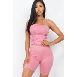 Camisole Ruched Sleeveless Top & Biker Shorts Set