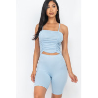Camisole Ruched Sleeveless Top & Biker Shorts Set