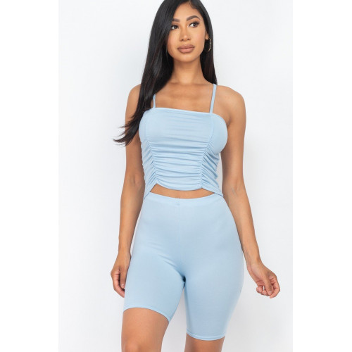 Camisole Ruched Sleeveless Top & Biker Shorts Set