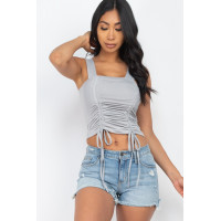 Adjustable Front Ruched With String Square Neck Crop Tops