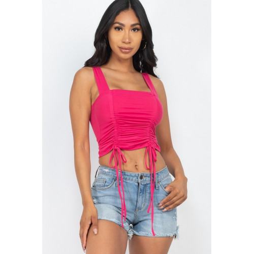 Adjustable Front Ruched With String Square Neck Crop Tops