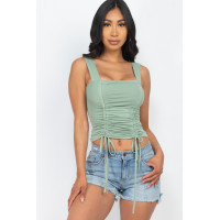 Adjustable Front Ruched With String Square Neck Crop Tops