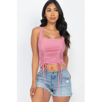 Adjustable Front Ruched With String Square Neck Crop Tops