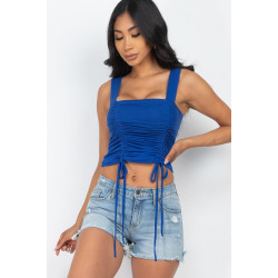 Adjustable Front Ruched With String Square Neck Crop Tops