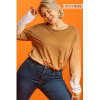 Ombre Print Long Sleeve Top With Gathered Front Detail And Raw Hem