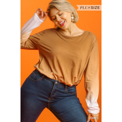 Ombre Print Long Sleeve Top With Gathered Front Detail And Raw Hem