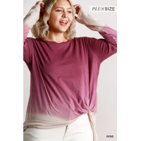 Ombre Print Long Sleeve Top With Gathered Front Detail And Raw Hem