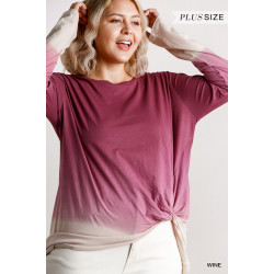 Ombre Print Long Sleeve Top With Gathered Front Detail And Raw Hem