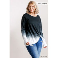 Ombre Print Long Sleeve Top With Gathered Front Detail And Raw Hem