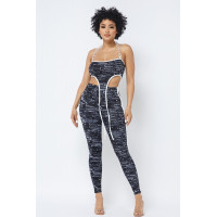 Mesh Print Crop Top With Plastic Chain Halter Neck With Matching Leggings