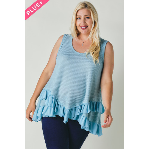 Plus Scoope Neck Sleeveless Ruffle Tunic