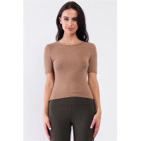 Light Ribbed Crew Neck Short Sleeve Basic Tee